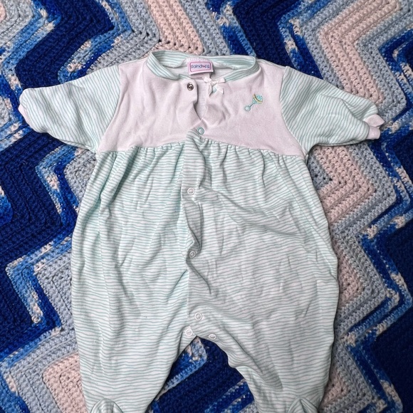 Vintage Pastel Green Striped Kids One Piece by Raindrops - Picture 1 of 3